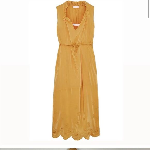 See By Chloe Mustard Yellow Sleeveless Eyelet Midi Dress 38 - Picture 3 of 8